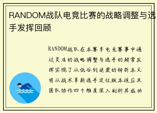 RANDOM战队电竞比赛的战略调整与选手发挥回顾
